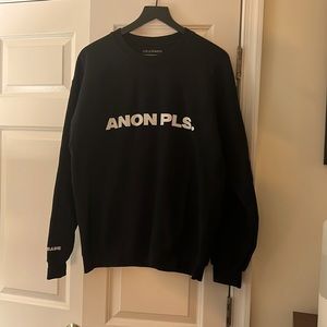 DeuxMoi Merch Anon Pls Black Crew Neck Sweatshirt - Barley Worn